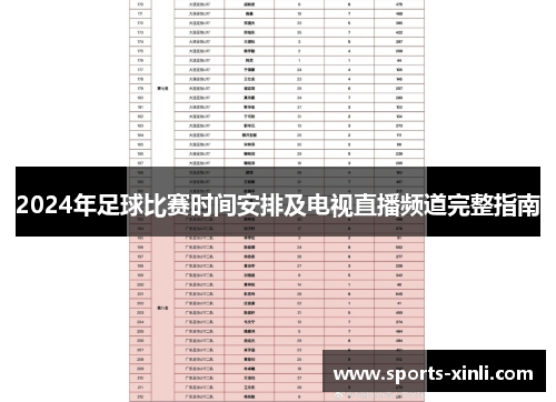 2024年足球比赛时间安排及电视直播频道完整指南